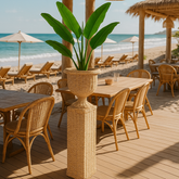 Sloane Scalloped Rattan Urn & Pedestal